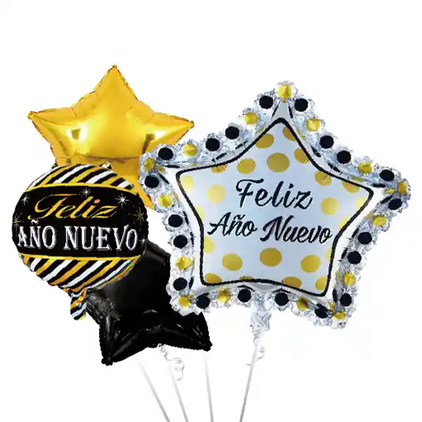 Globo Mylar Feliz Año Estrella 24" 4 Piezas