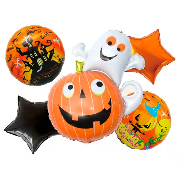 Globo Mylar Fantasma Calabaza 5 Piezas