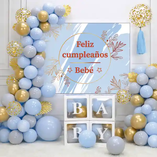 Arco Globos Organicos Baby Shower Celeste 57 Piezas