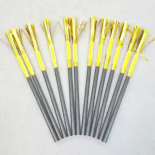 Bombilla Papel Metal C/flecos Dorado 12 Unidades