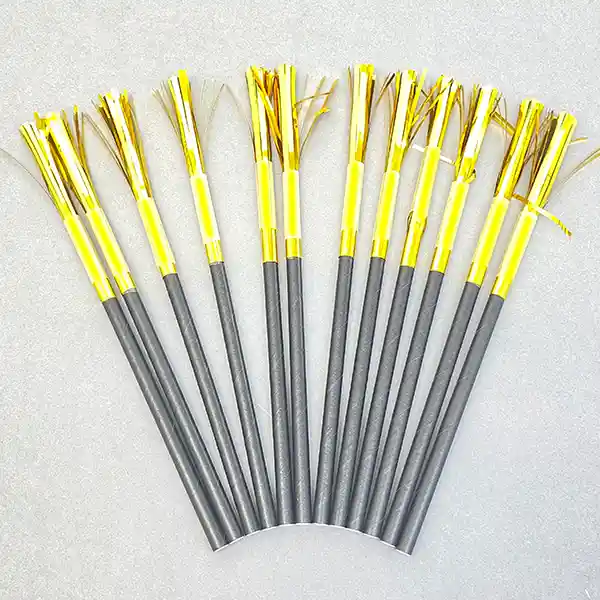 Bombilla Papel Metal C/flecos Dorado 12 Unidades