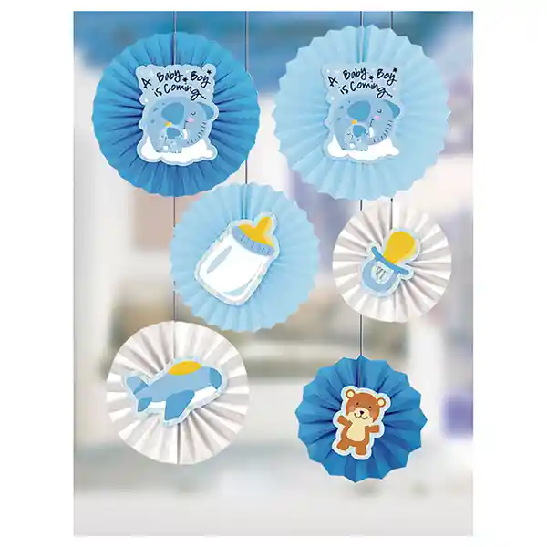 Set Abanico Baby Shower Celeste 40-30-20 Cms 6 Unidades