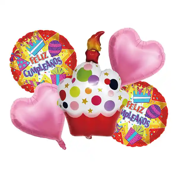 Globo Mylar F.c. Cupcake Rojo 5 Piezas