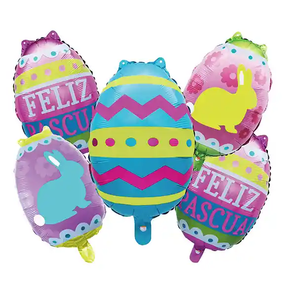 Globo Mylar Pascua Conejo Huevos 5 Piezas