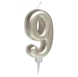 Vela Numeral Metal Plata # 9