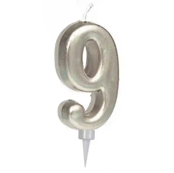 Vela Numeral Metal Plata # 9