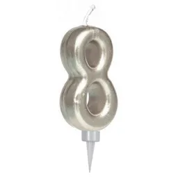 Vela Numeral Metal Plata # 8