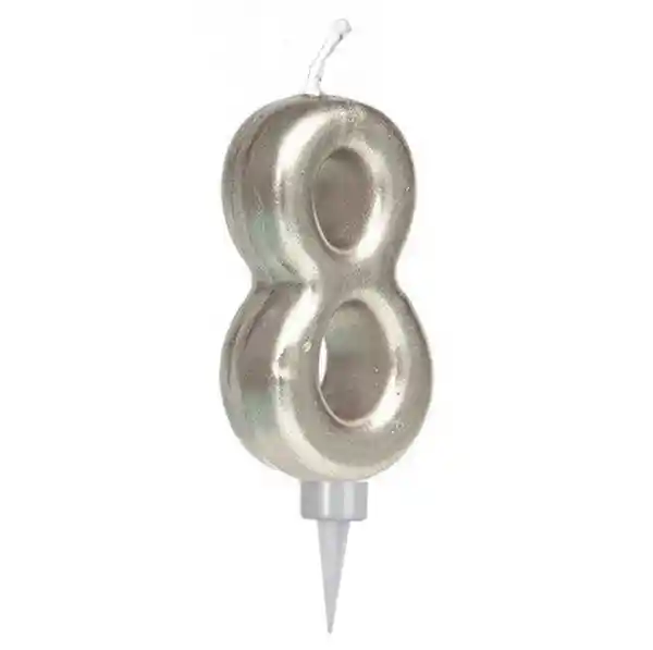 Vela Numeral Metal Plata # 8