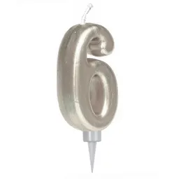 Vela Numeral Metal Plata # 6