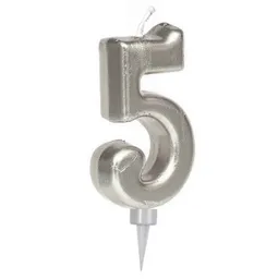 Vela Numeral Metal Plata # 5