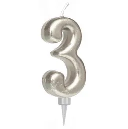 Vela Numeral Metal Plata # 3