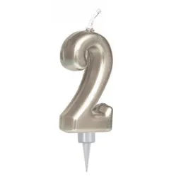 Vela Numeral Metal Plata # 2