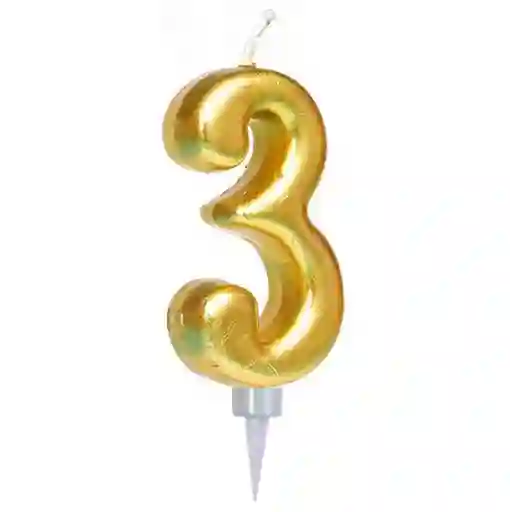 Vela Numeral Metal Oro # 3