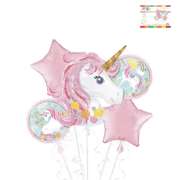 Set Globos Metalizados Unicornio Grande + Estrellas Y Unicornios