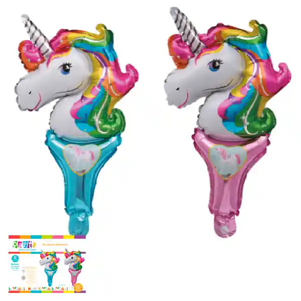 Set Globos Metalizados 6 Unicornios Con Base