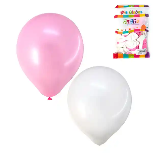 Globo #9 Blanco Y Rosado 25 Unidades