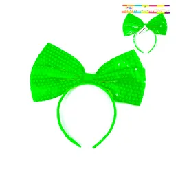Cintillo Moño Lentejuela Fluor Verde