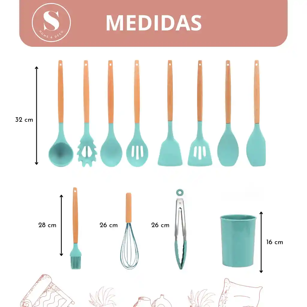 Set De Utensilios 11 Piezas Turquesa