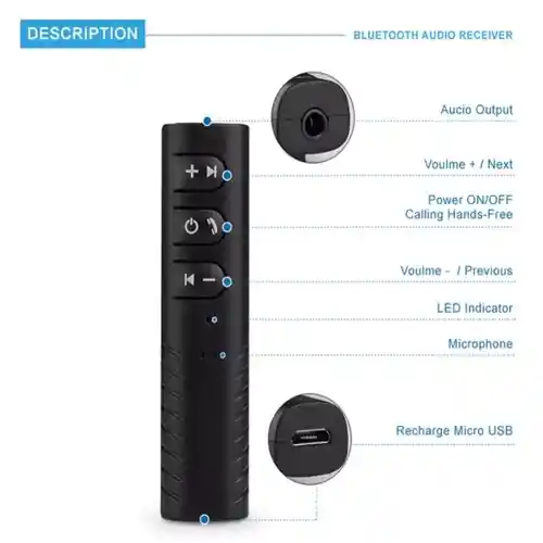 Adaptador Transmisor Receptor Bluetooth Radio Auto Auxiliar Carro Equipo De Sonido Recargable 3hrs (cilindro)