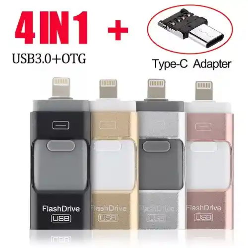 Pendrive Otg 4 En 1 Usb Micro Usb Tipo C Lighting Para Iphone Booteable 8 Gb Gigabite Unidad Flash Para Tv Y Musica Al Por Mayor