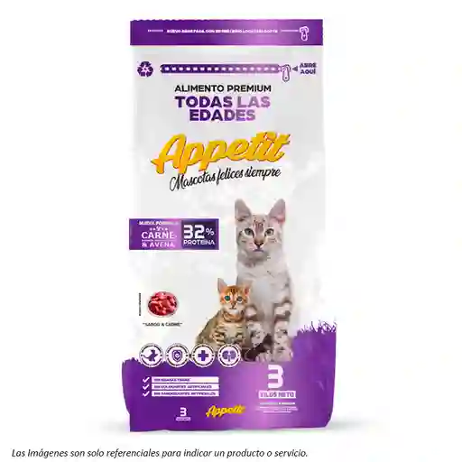 Appetit Gatos Todas Las Edades - Carne Y Avena 3kg