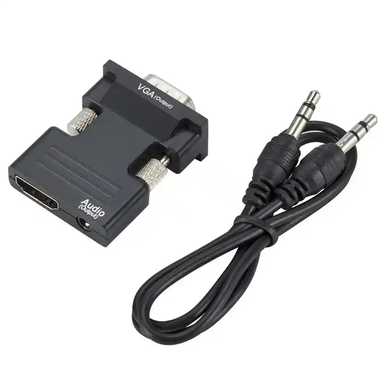 Adaptador Vga A Hdmi Y Audio Plug Jack 3,5 Convertidor Vga Macho A Hdmi Hembra Con Audio