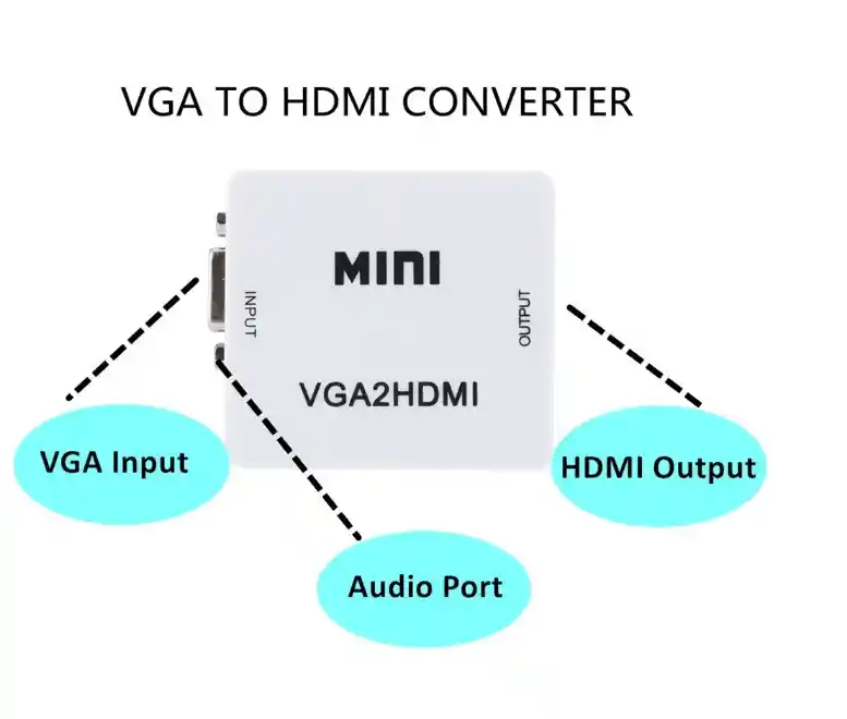 Adaptador Vga A Hdmi Hdtv Convertidor Vga Hembra A Hdmi Hembra Con Audio Jack 3.5 Cuadrado