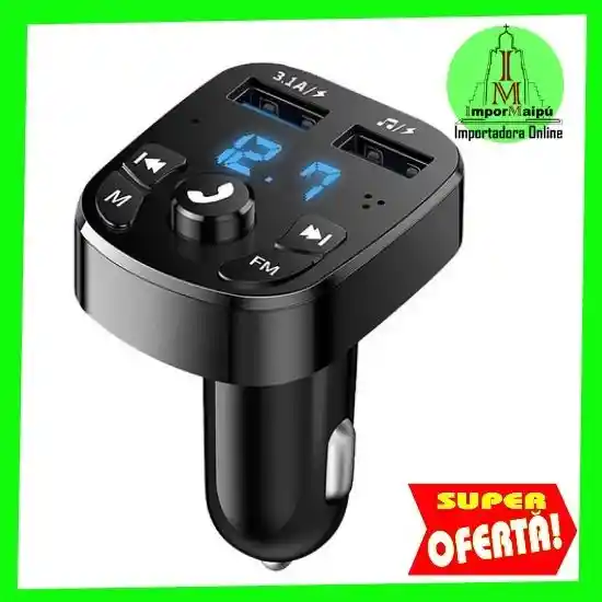 Adaptador Transmisor Bluetooth Fm Radio Cargador Celular 2,1a 2 Usb Encendedor Cenicero Manos Libres