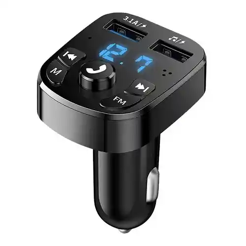 Adaptador Transmisor Bluetooth Fm Radio Cargador Celular 2,1a 2 Usb Encendedor Cenicero Manos Libres