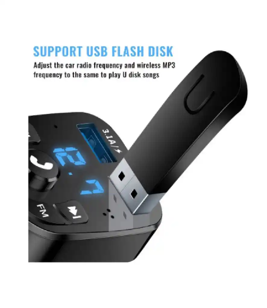 Adaptador Transmisor Bluetooth Fm Radio Cargador Celular 2,1a 2 Usb Encendedor Cenicero Manos Libres