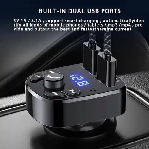 Adaptador Transmisor Bluetooth Fm Radio Cargador Celular 2,1a 2 Usb Encendedor Cenicero Manos Libres