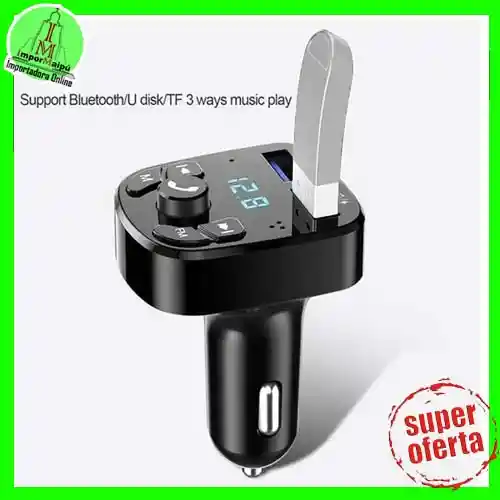 Adaptador Transmisor Bluetooth Fm Radio Cargador Tipo C Y Usb Celular 2,1a Encendedor Cenicero Manos Libres Tipo C