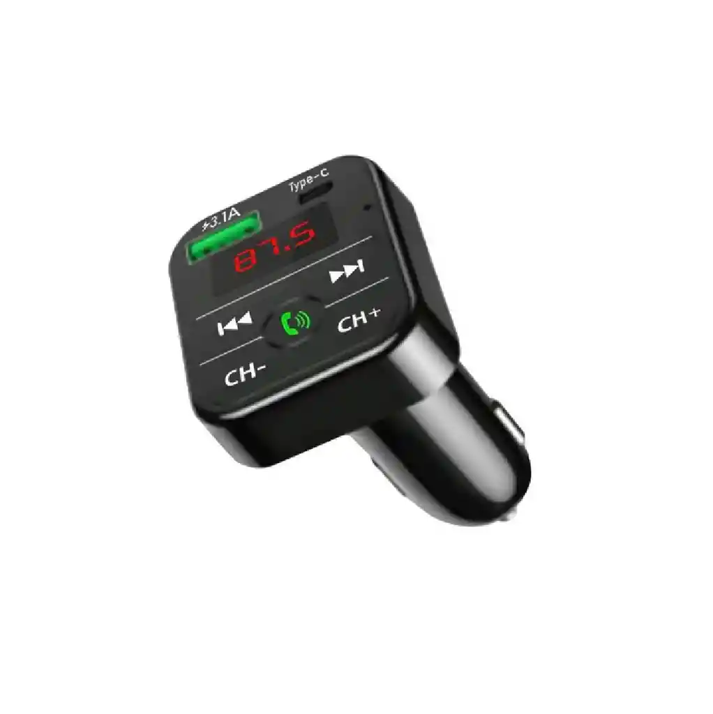 Adaptador Transmisor Bluetooth Fm Radio Cargador Tipo C Y Usb Celular 2,1a Encendedor Cenicero Manos Libres Tipo C