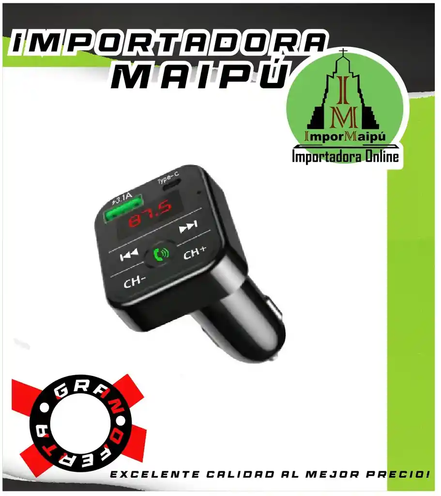 Adaptador Transmisor Bluetooth Fm Radio Cargador Tipo C Y Usb Celular 2,1a Encendedor Cenicero Manos Libres Tipo C