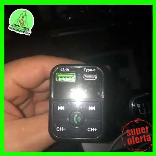 Adaptador Transmisor Bluetooth Fm Radio Cargador Tipo C Y Usb Celular 2,1a Encendedor Cenicero Manos Libres Tipo C