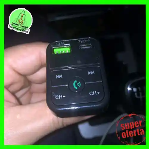 Adaptador Transmisor Bluetooth Fm Radio Cargador Tipo C Y Usb Celular 2,1a Encendedor Cenicero Manos Libres Tipo C