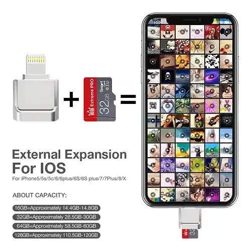 Adaptador Para Iphone Ligthning A Lector Tarjeta Memoria Para Iphone A Micro Sd