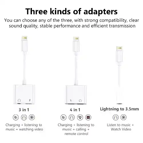 Adaptador De Audio Y Carga Para Iphone 2 En 1 Conector Compatible Iphone A Jack 3,5 Auxiliar Original