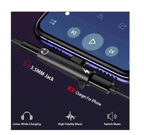 Adaptador De Audio Ligthning Divisor Conversor 2 En 1 Metal Alumunio Sin Cable Resistente Conector De Carga Para Iphone
