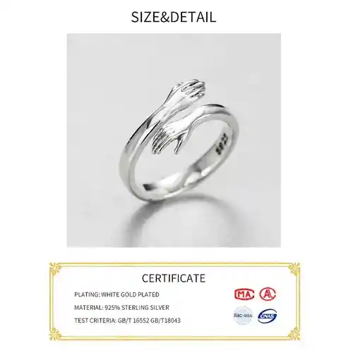 Anillo Abrazo Plata Real Sterlina 925 Abrazo Amor Joyeria Fina Retro Anillo De Moda