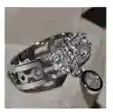 Anillo De Titanio Mujer Brillante Con Zirconios Y Colgante A La Moda Retro Exclusivo