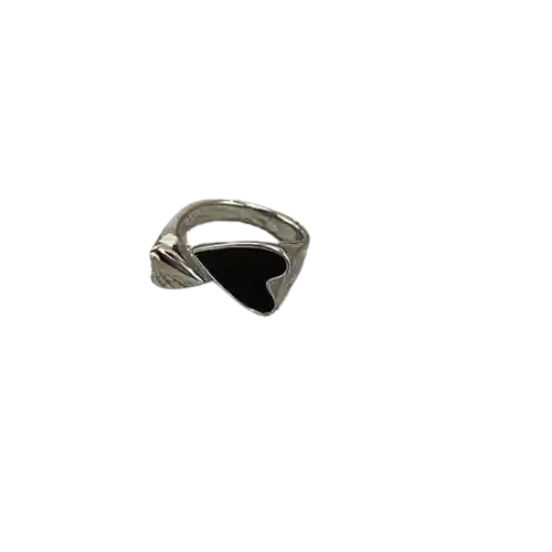 Anillo Pareja Compromiso Boda Novio Ilusiones Plata S925 Calidad Ajustable Corazon Negro