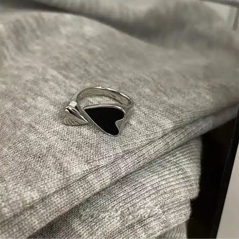 Anillo Pareja Compromiso Boda Novio Ilusiones Plata S925 Calidad Ajustable Corazon Negro