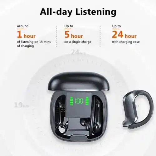 Audifonos Bluetooth Auriculares Inalambrico Recargable 6hrs Gancho Con Microfonos Manos Libres Md03 Gamer Caja Carga Extras (negros)