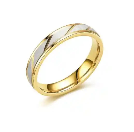 Anillo Titanio Pareja Compromiso Dama Dorado Plateado Onda Dorada M 4mm