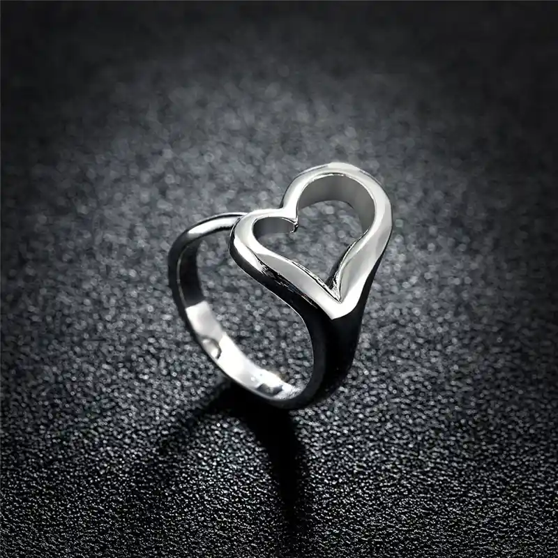 Anillo Pareja Compromiso Boda Novio Ilusiones Plata S925 Calidad Ajustable Corazón Plateado Grande