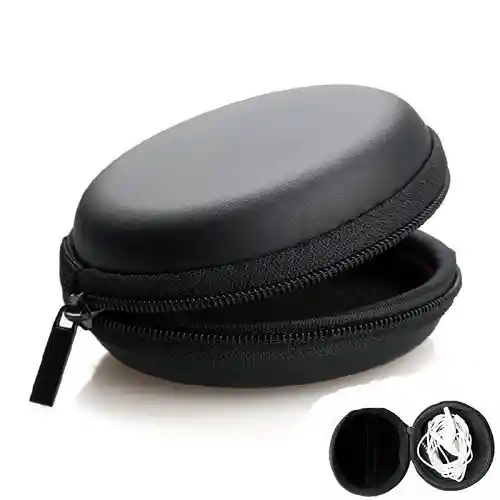 Estuche Para Audífonos U Otros Usos Bolso Case Auriculares Ecocuero Rigido Duro Resistente Cierre Negro Redondo Pequeño