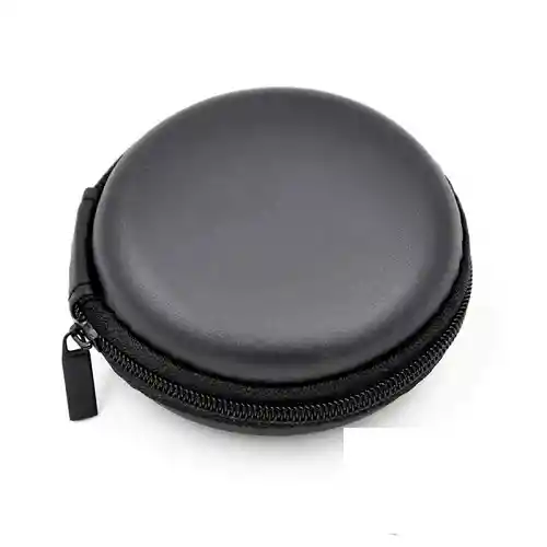 Estuche Para Audífonos U Otros Usos Bolso Case Auriculares Ecocuero Rigido Duro Resistente Cierre Negro Redondo Pequeño