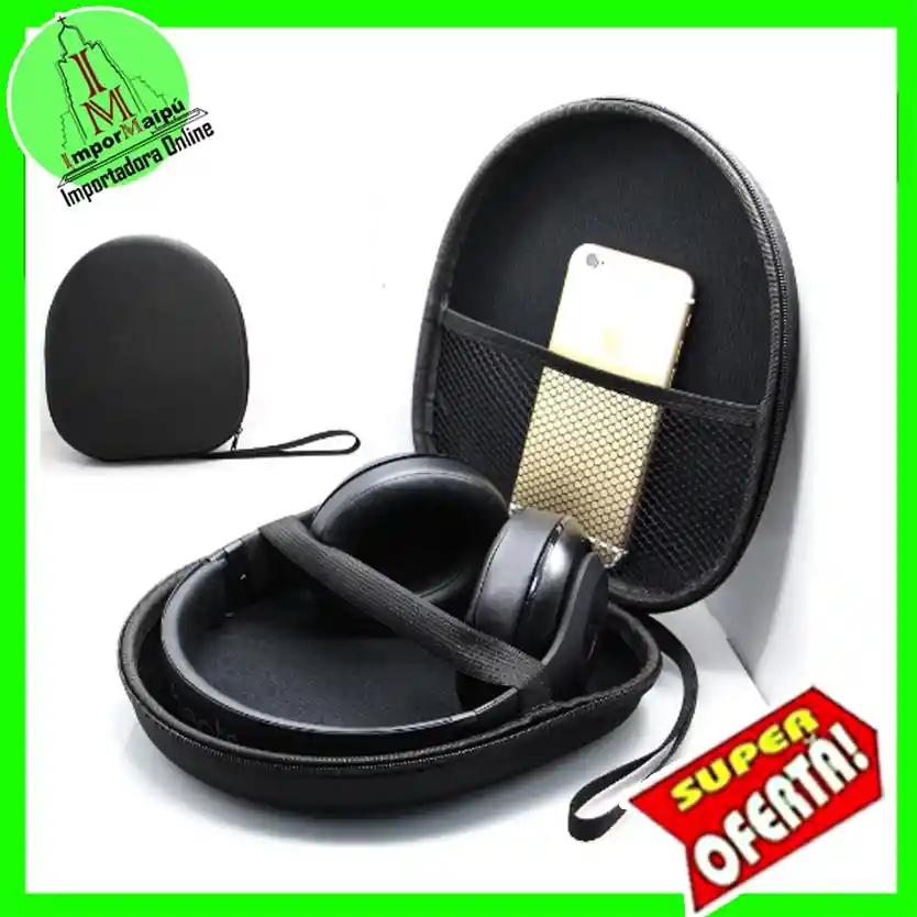 Estuche Para Audífonos Grandes On Ear Case Bolso Auriculares Ecocuero Rigido Duro Resistente Cuadrado Grande