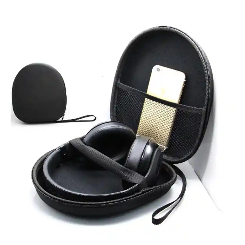 Estuche Para Audífonos Grandes On Ear Case Bolso Auriculares Ecocuero Rigido Duro Resistente Cuadrado Grande